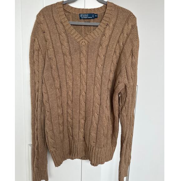 Rare Vintage Polo Ralph Lauren 100% Silk Cable Knit V-Neck Sweater, Size XL, EUC - Picture 1 of 5